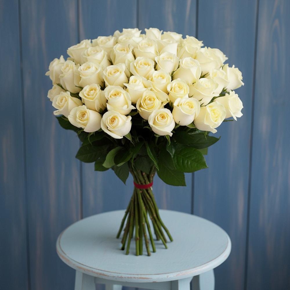 Букет 51 Белая роза Эдлесс Лав в Коркино