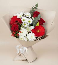Букет цветов из:  Розы, Хризантемы, Герберы и Лилии в Коркино