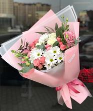 Букет цветов из:  Розы, Лизиантусы и Хризантемы #REPLACE_PRED# Коркино