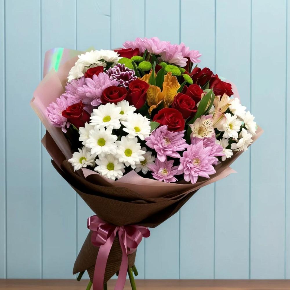 Букет цветов из: Розы, Хризантемы и Альстромерии в Коркино