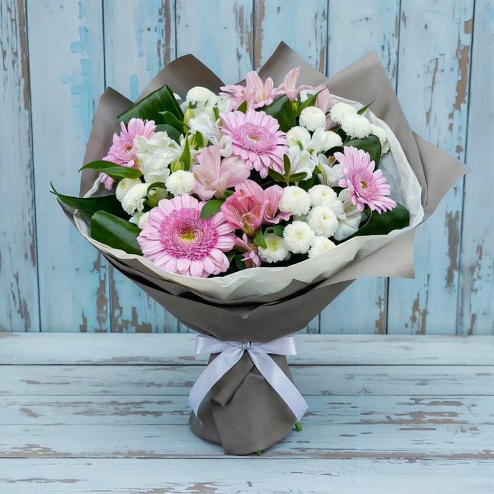 Букет цветов из: Герберы, Альстромерии и Хризантемы в Коркино