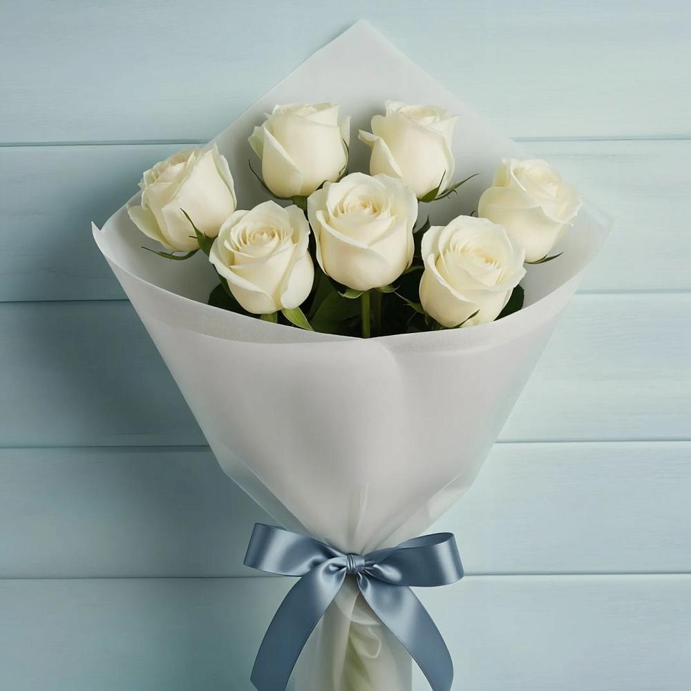 Букет 7 Белых роз Эдлесс Лав в Коркино